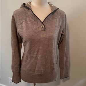 SMARTWOOL M Tan Brown 100% Merino Wool Dazzle Dot Hooded Sweater V-Neck